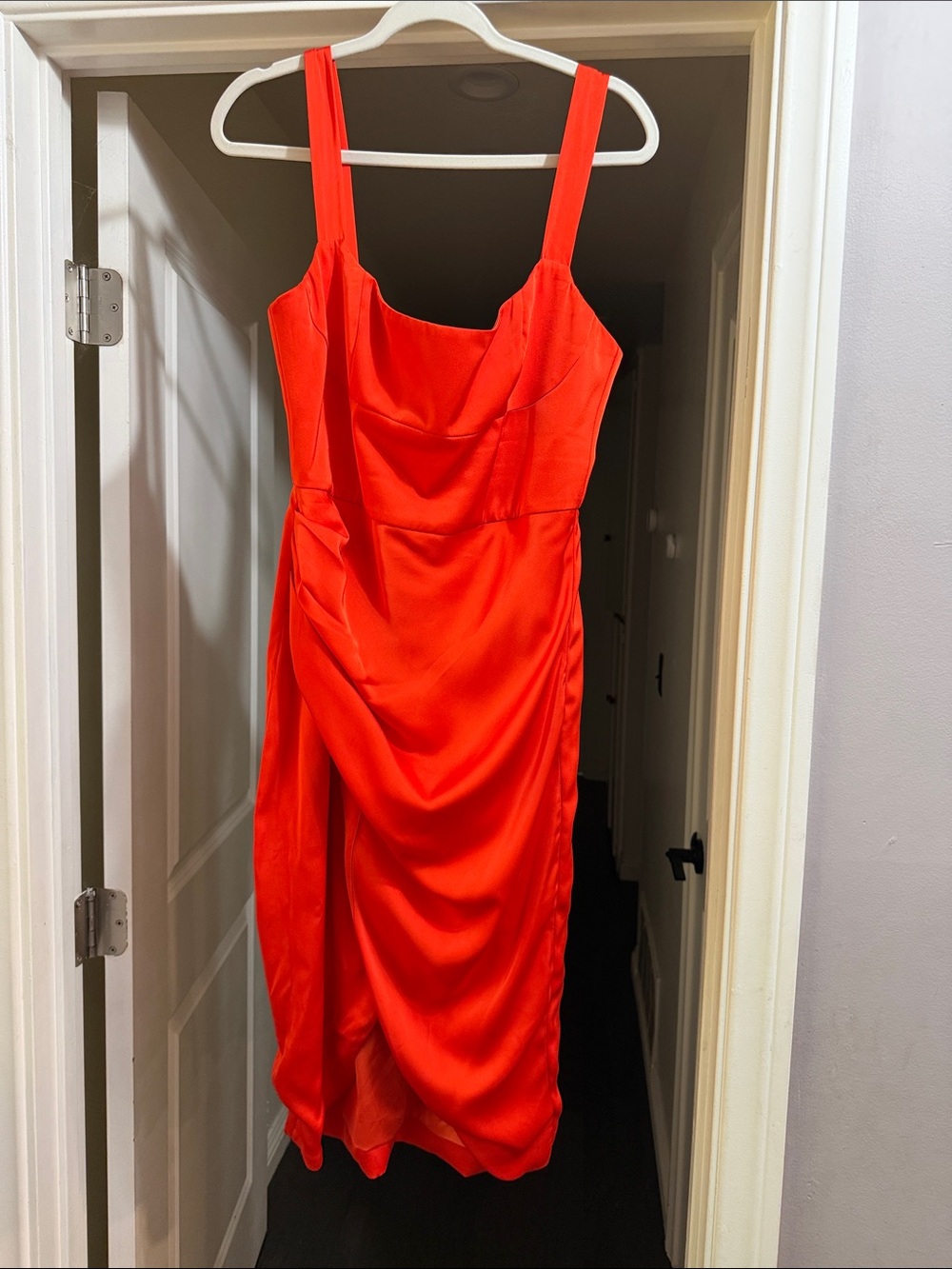 Bardot Vibrant Red Satin Midi Dress